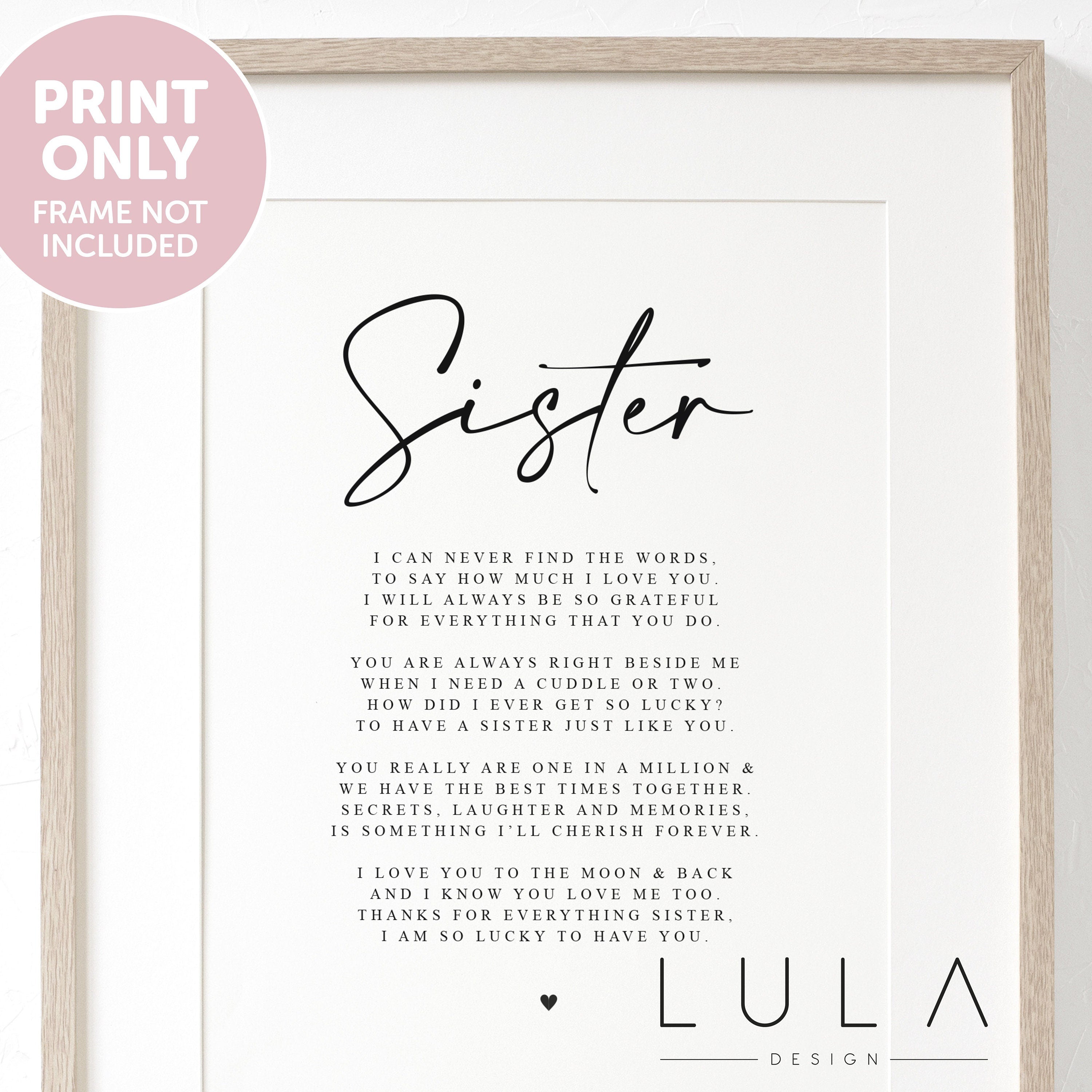 Personalised SISTER Poem A4 PRINT - Printed Poem Gift for Sister, Gift for Sister, Thankyou Sister, Christmas Gift for Sister, Sister Poem
