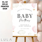 PERSONALISED Pink Hot Air Balloon PRINTED Baby Shower Sign, Baby Pink Baby Shower Party Baby Welcome Sign, Hot Air Balloon Baby Shower