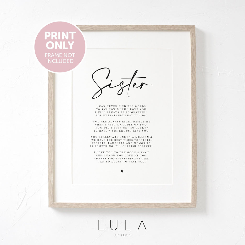 Personalised SISTER Poem A4 PRINT - Printed Poem Gift for Sister, Gift for Sister, Thankyou Sister, Christmas Gift for Sister, Sister Poem