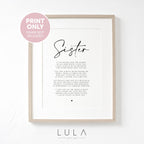 Personalised SISTER Poem A4 PRINT - Printed Poem Gift for Sister, Gift for Sister, Thankyou Sister, Christmas Gift for Sister, Sister Poem