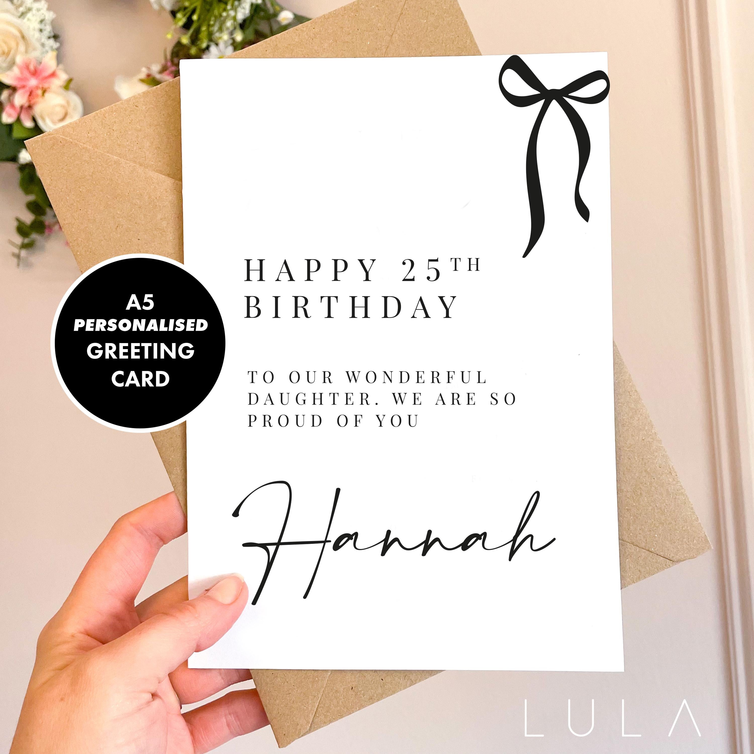 PERSONALISED Happy Birthday Black Bow Minimal A5 Greeting Card with Kraft envelope Personalised Greeting Girls Friend birthday Card daughter