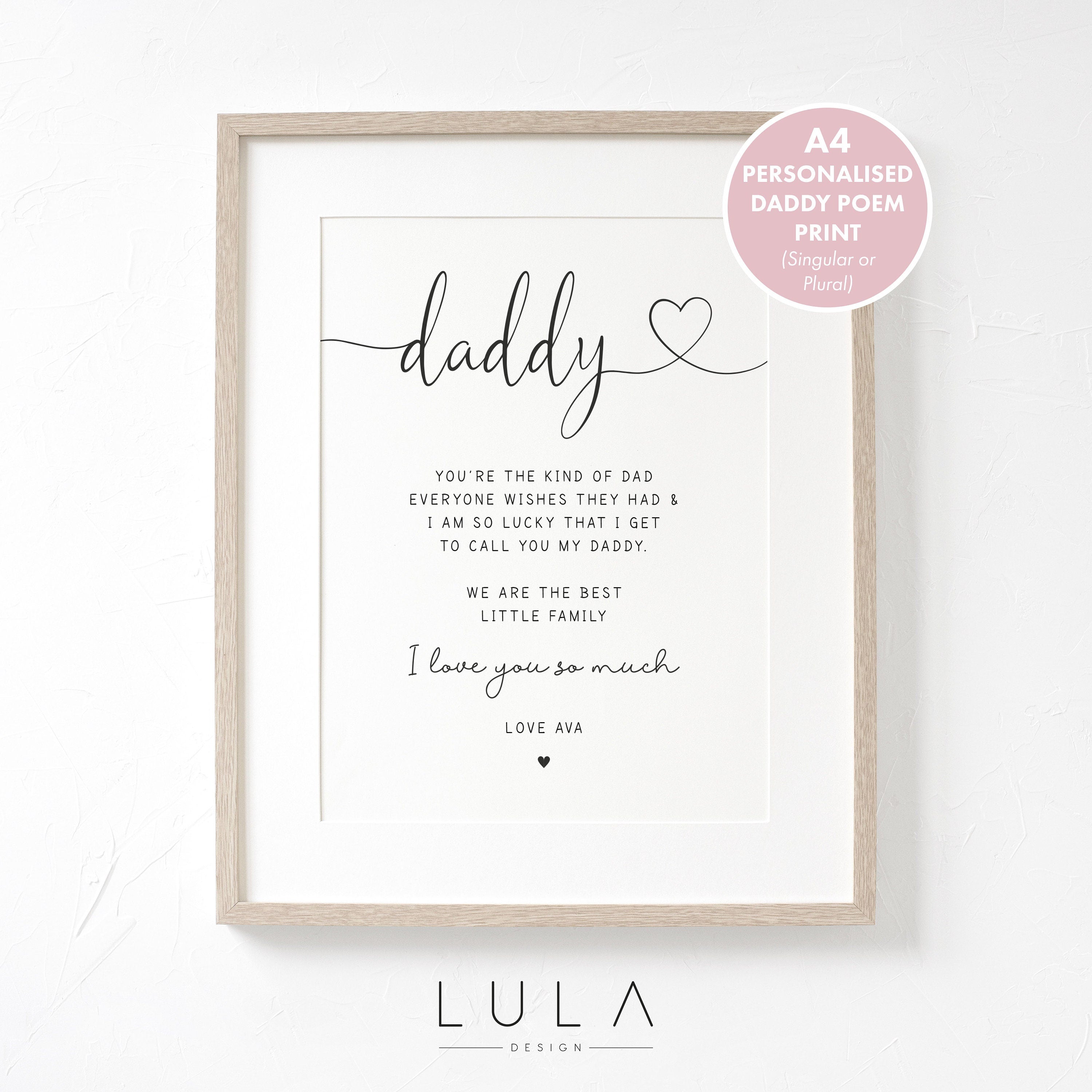 Personalised A4 Daddy Unframed Print from Child or Children, Daddy Birthday Daddy wishes they had, Fathers Day Gift for Daddy Child Children