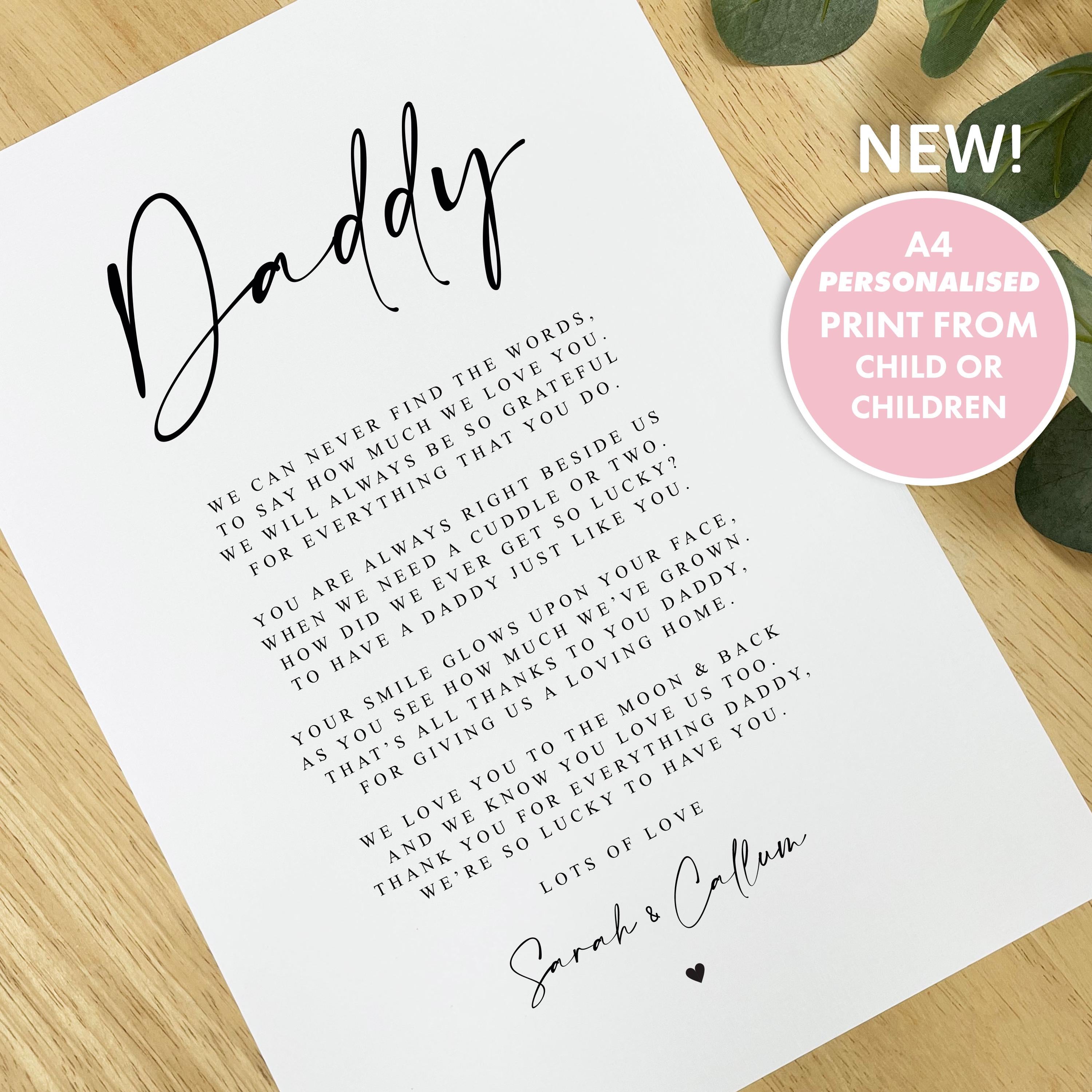 PERSONALISED Daddy Poem A4 A5 PRINT- Fathers Day Gift, Daddy Birthday Gift, A poem for Daddy, Fathers Day Christmas Gift for Daddy