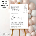 PERSONALISED Black & White Forty Fabulous Minimal Birthday Party Sign 20th 30th 40th 50th 60 PRINTED Foamex Sign Minimal Welcome Sign Drinks