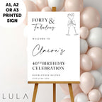PERSONALISED Black & White Forty Fabulous Minimal Birthday Party Sign 20th 30th 40th 50th 60 PRINTED Foamex Sign Minimal Welcome Sign Drinks