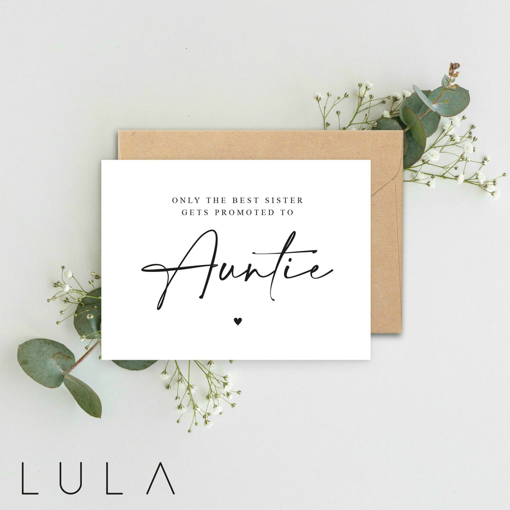 Only the Best Sister gets promoted to Auntie Pregnancy Announcement A5 Card with envelope, Sister Auntie Pregnancy Announcement reveal card