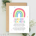 Thankyou for being such wonderful Nursery Teachers Rainbow A5 Greeting Card & Kraft envelope Nursery Teacher Card, Nursery Leavers Card