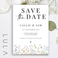 PERSONALISED A6 Spring Summer Floral Printed Save the Dates Wildflower Boho floral Save The Dates Typography Printed with black Envelopes
