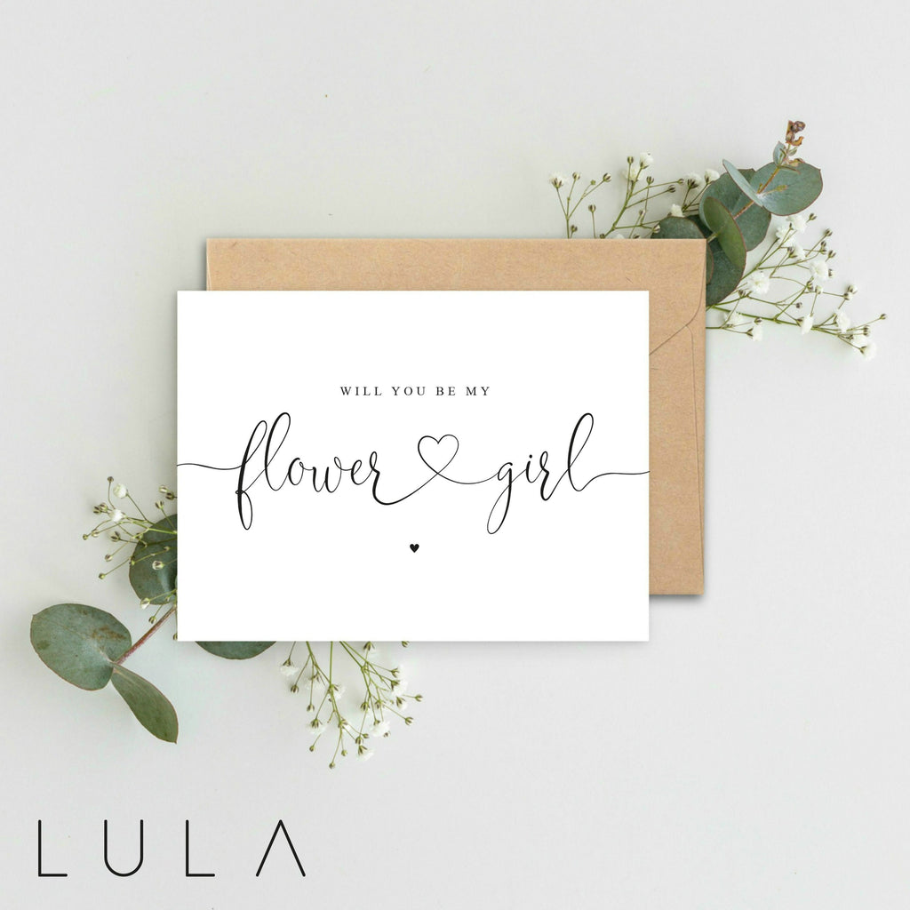Will you be my Flower Girl A5 Card & envelope, Bridal Party Card, Card for Flower Girl, Typography Card, Card for Bridesmaid, Flower Girl