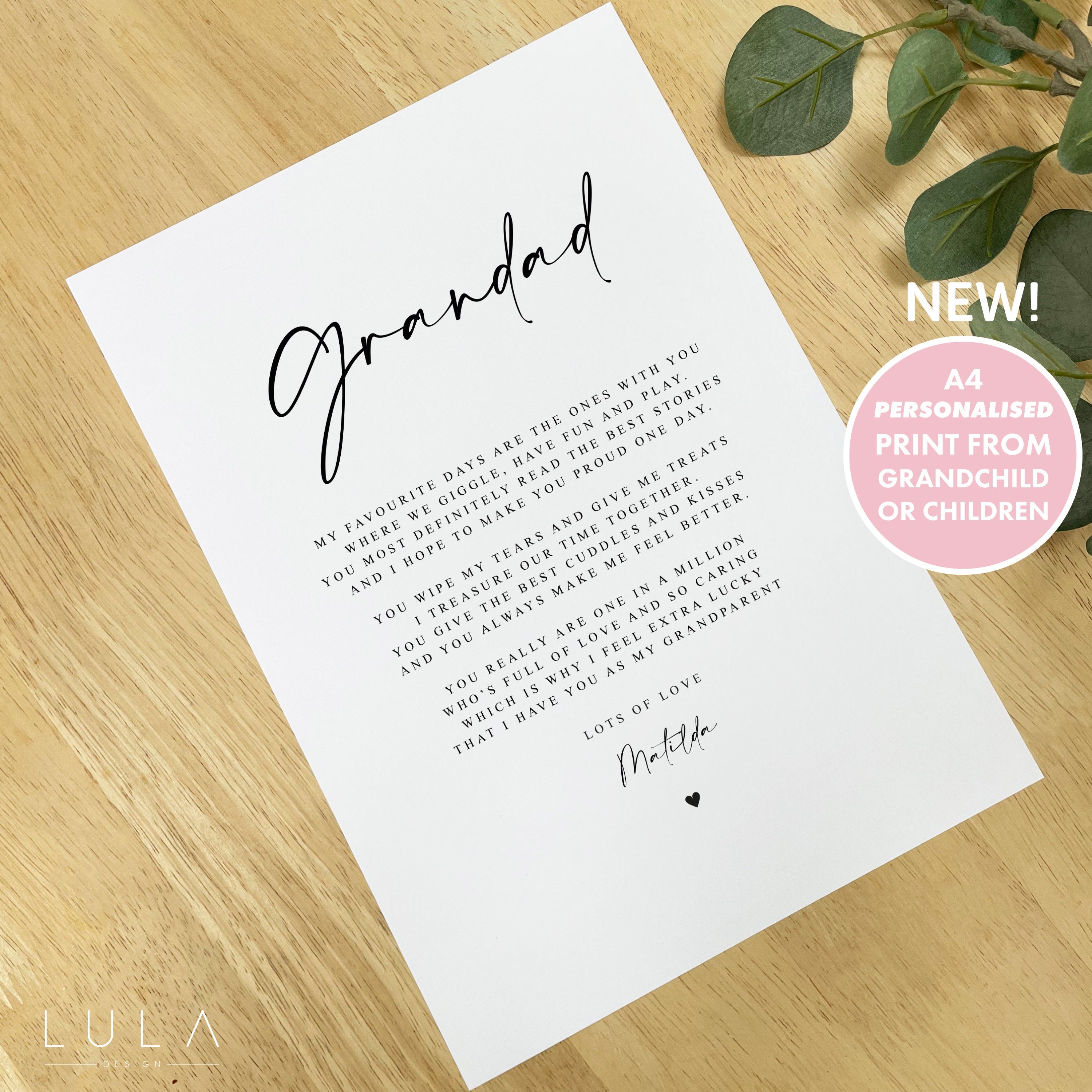 PERSONALISED Grandad Poem A4 UNFRAMED PRINT, Grandad Poem Print Gift from Grandchild Grandchildren, Grandparent Poem, Grandad Christmas Gift