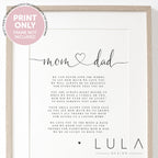 PERSONALISED Mom and Dad Poem A4 A5 PRINT Gift Mom and Dad, Poem Gift for Parents, Thank you Mom and Dad, Parents Print from children child