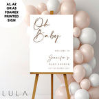 PERSONALISED Brown & White Beige Baby Shower Sign PRINTED Foamex Sign Baby Shower Welcome Sign Party Baby Baby Shower Sign A1 A2 A3