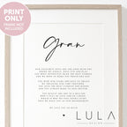 Personalised GRAN Poem A4 UNFRAMED PRINT Gran Gift Grandparent Poem Gift for Christmas Gift, Present to Gran from Grandchild Grandchildren