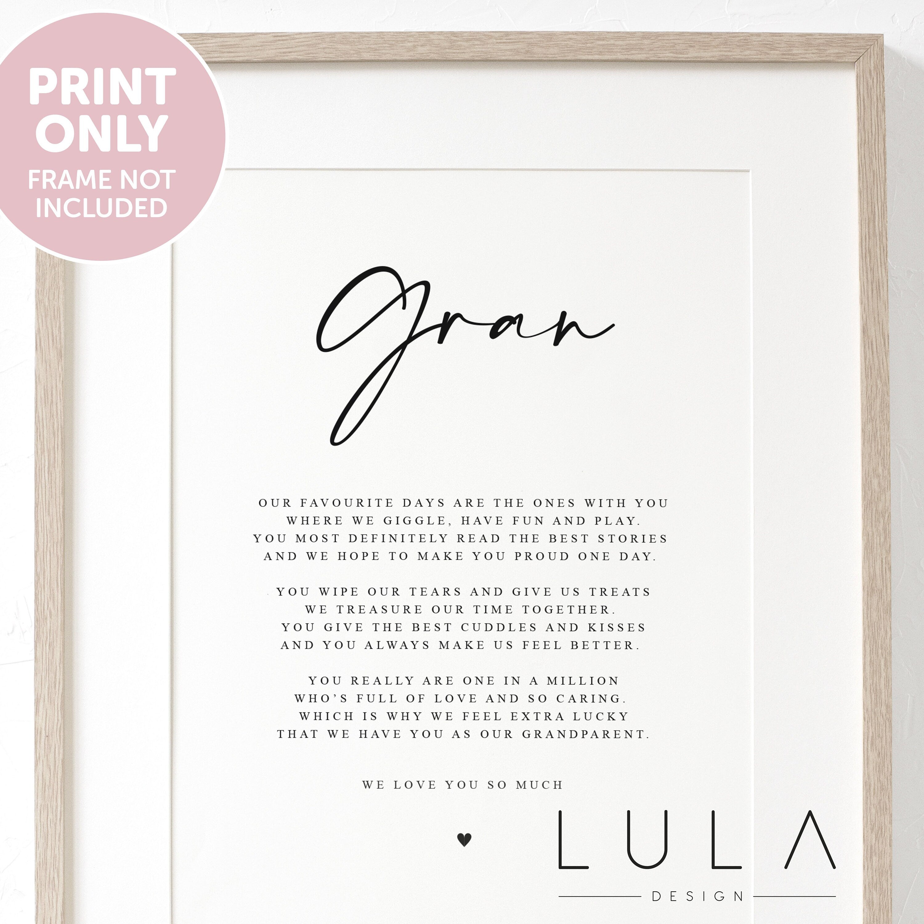 Personalised GRAN Poem A4 UNFRAMED PRINT Gran Gift Grandparent Poem Gift for Christmas Gift, Present to Gran from Grandchild Grandchildren