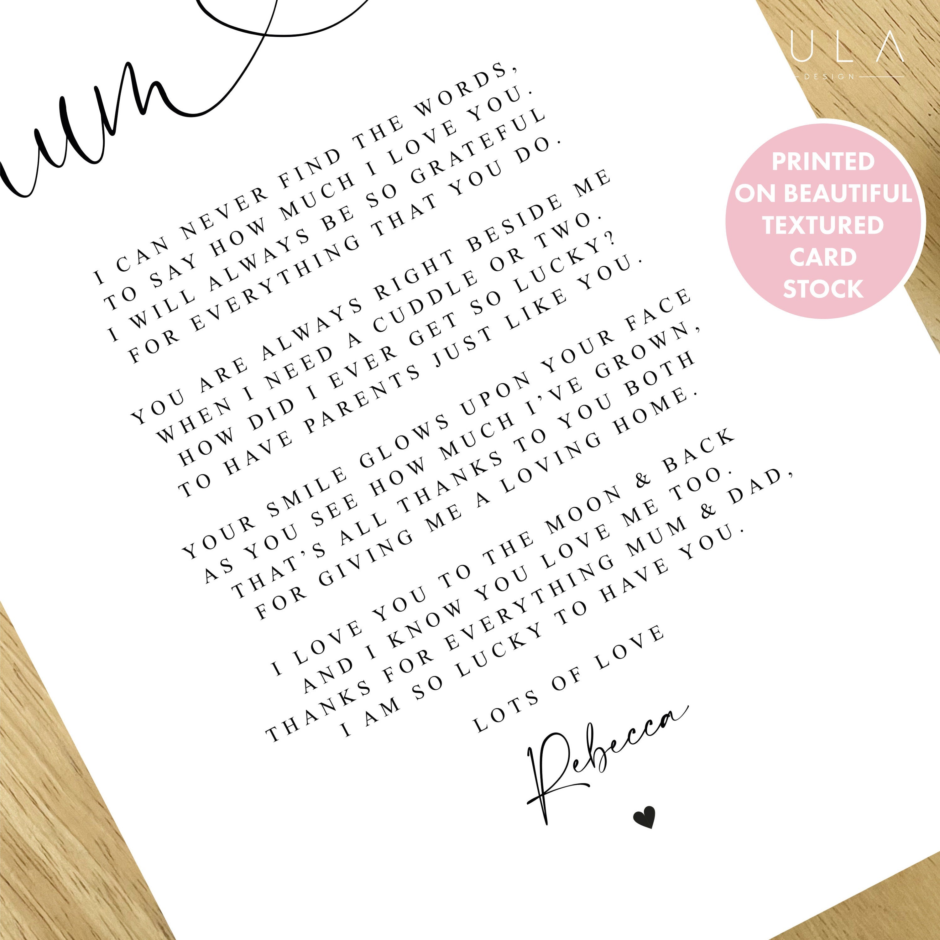 Mum and Dad Poem A4 or A5 PRINT - Gift Mum and Dad, Gift for Parents, Thank you Mum and Dad, Christmas Gift for Parents from children child