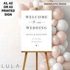PERSONALISED A1 A2 or A3 Black and White Welcome to our Wedding PRINTED Welcome Sign Elegant minimal wedding sign decor