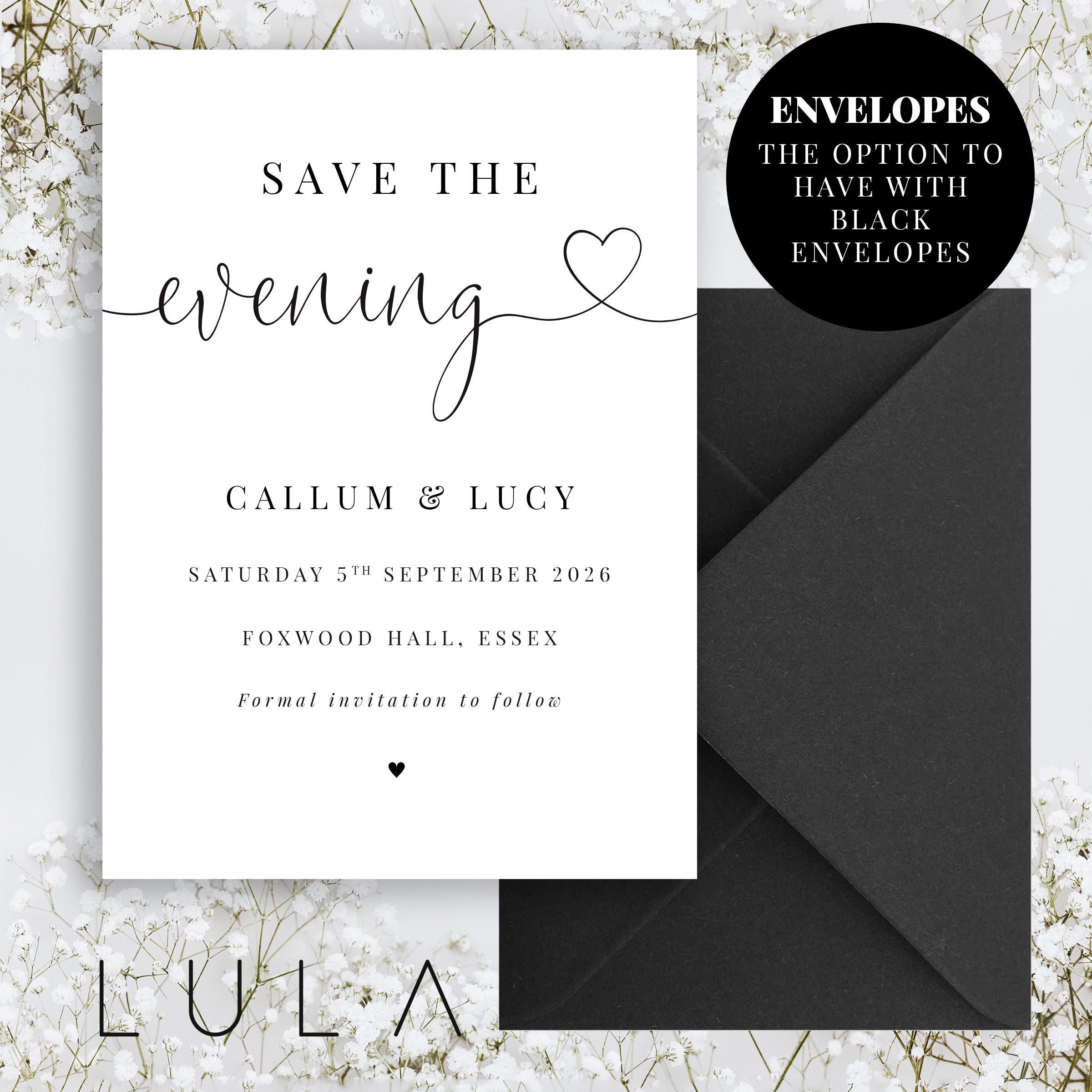 PERSONALISED A6 Black and White Save The Date Printed Invitations Monochrome Save The Dates Printed with Optional Envelopes