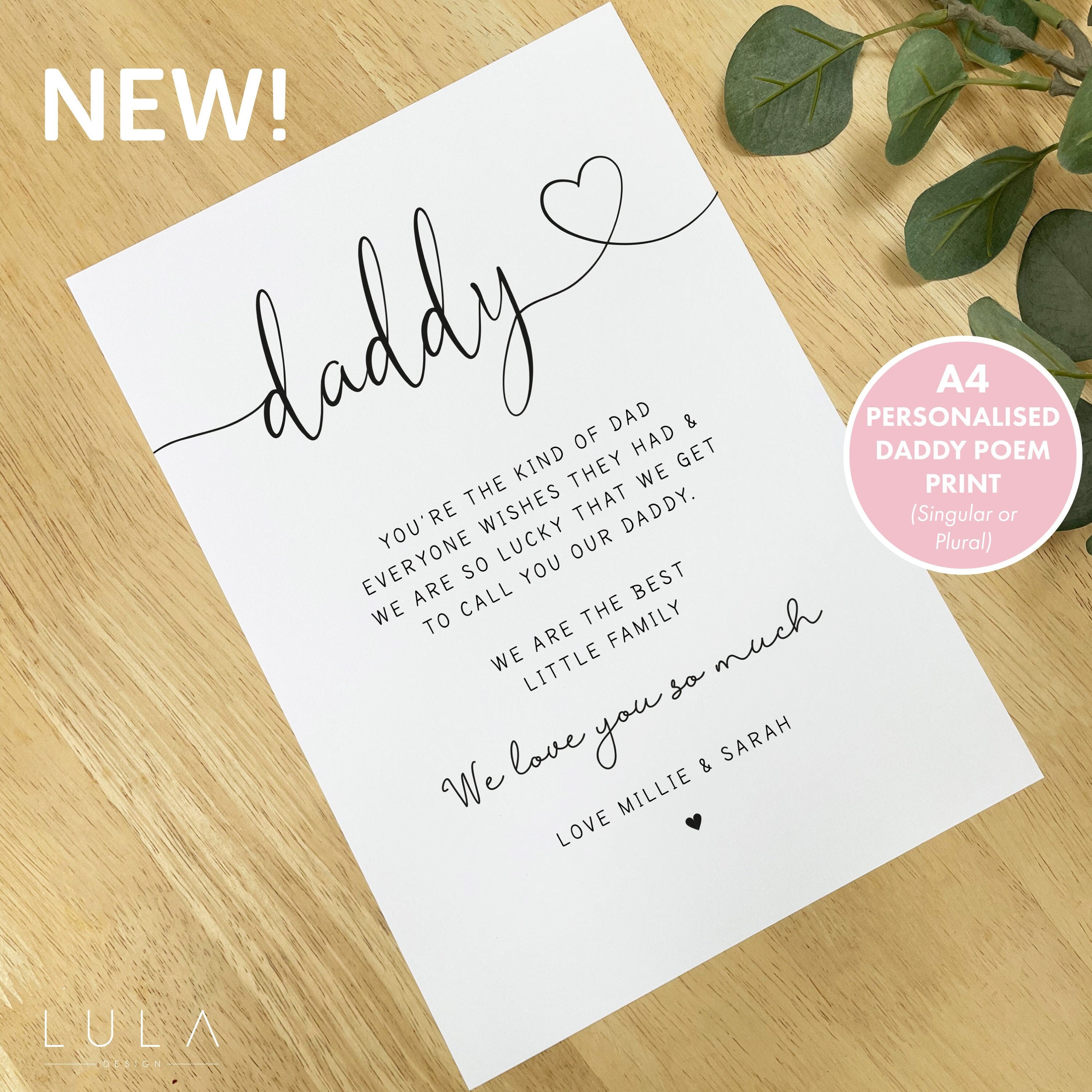 Personalised A4 Daddy Unframed Print from Child or Children, Daddy Birthday Daddy wishes they had, Fathers Day Gift for Daddy Child Children