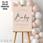 PERSONALISED Beige Floral Baby Shower Sign PRINTED Foamex Welcome Sign, Unisex Baby Shower Party Baby Welcome Sign, Beige Taupe Baby Shower