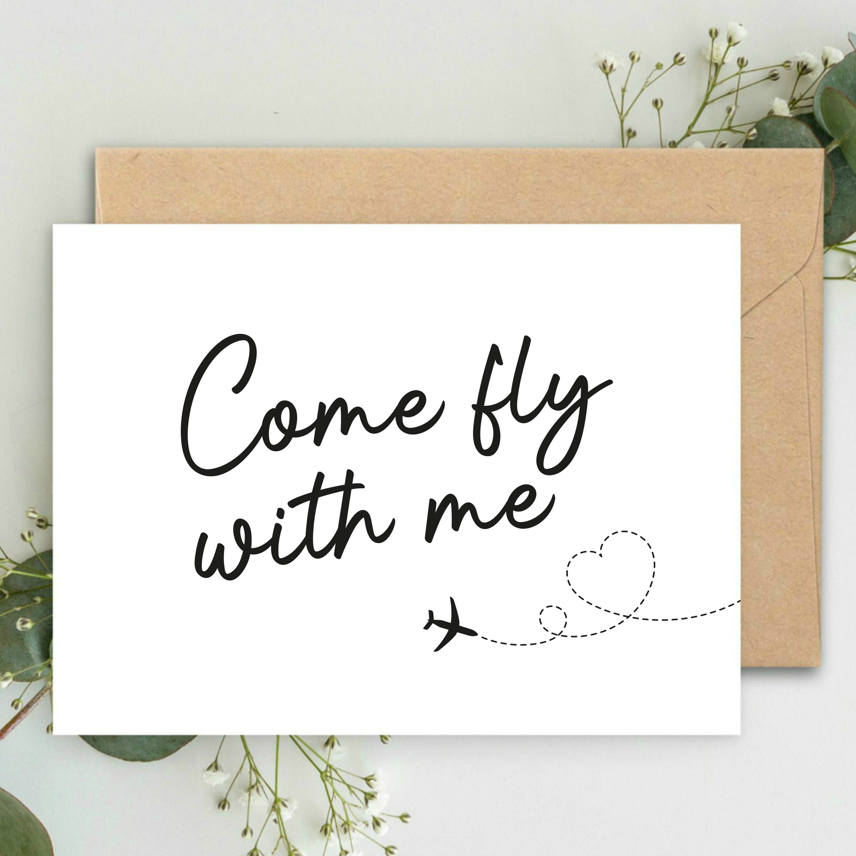Come Fly with me Surprise Trip A5 Card & envelope, Surprise Vacation Surprise Holiday Minimalistic Card, Husband, Wife, Mum, Dad, Family
