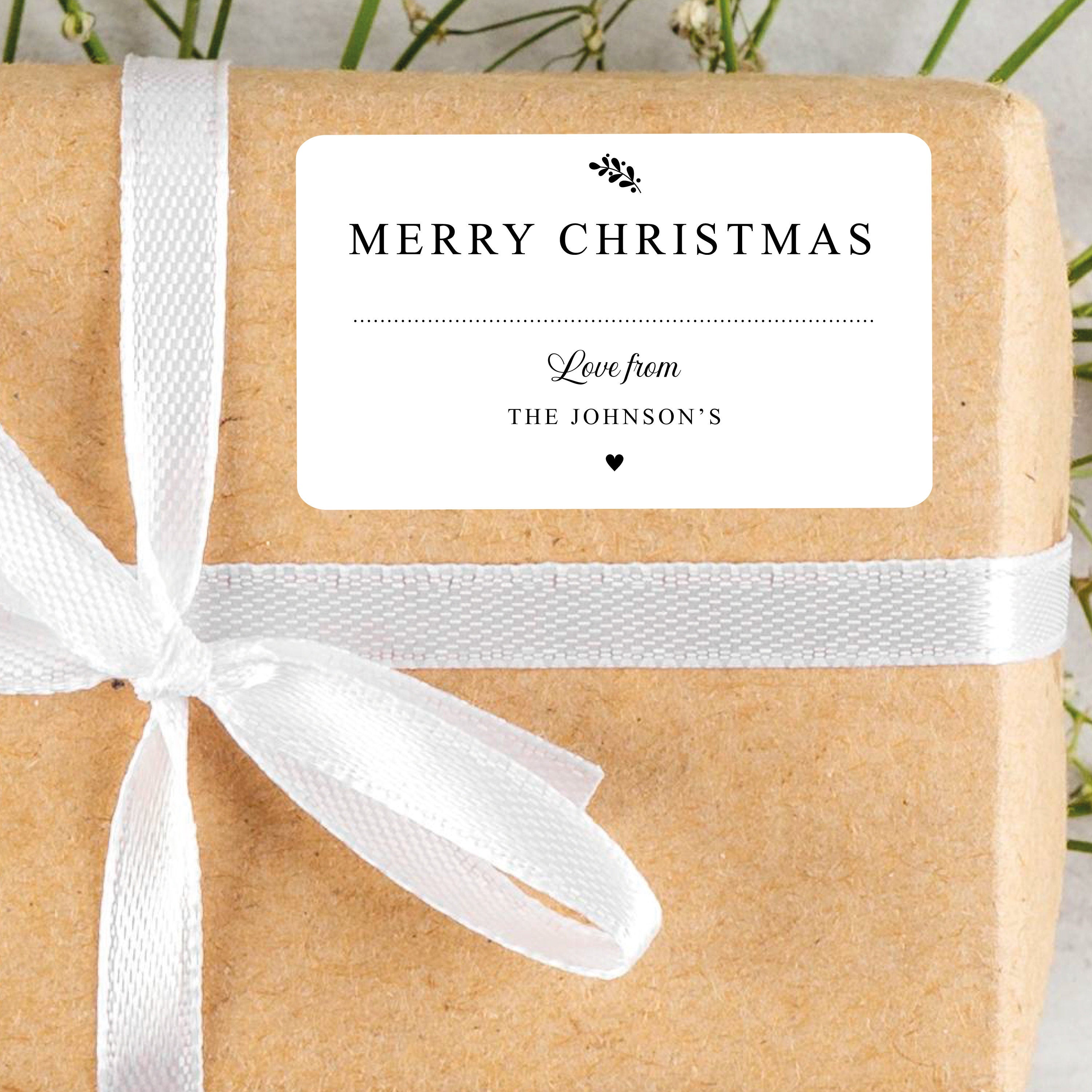 PERSONALISED 10 x Merry Christmas from Family Christmas Gift Sticker Minimalistic Christmas Labels Custom Name Present GiftTags 99.1x57mm