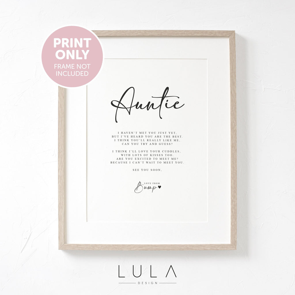 Auntie to be Poem Love from Bump PRINT A4 A5, Pregnancy Announcement, Bump to Auntie, Bump Gift, Surprise, Auntie Present, Pregnancy Reveal