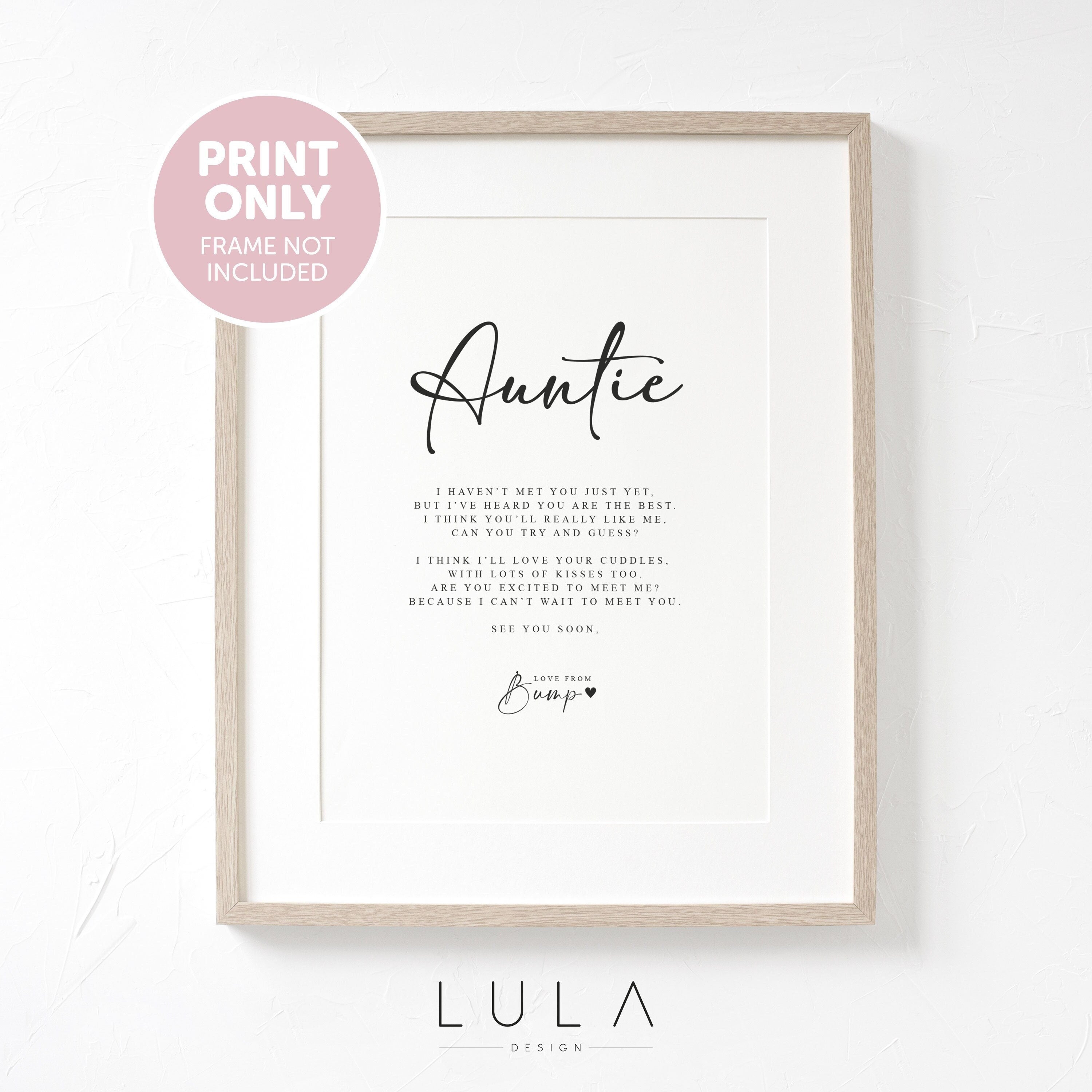 Auntie to be Poem Love from Bump PRINT A4 A5, Pregnancy Announcement, Bump to Auntie, Bump Gift, Surprise, Auntie Present, Pregnancy Reveal