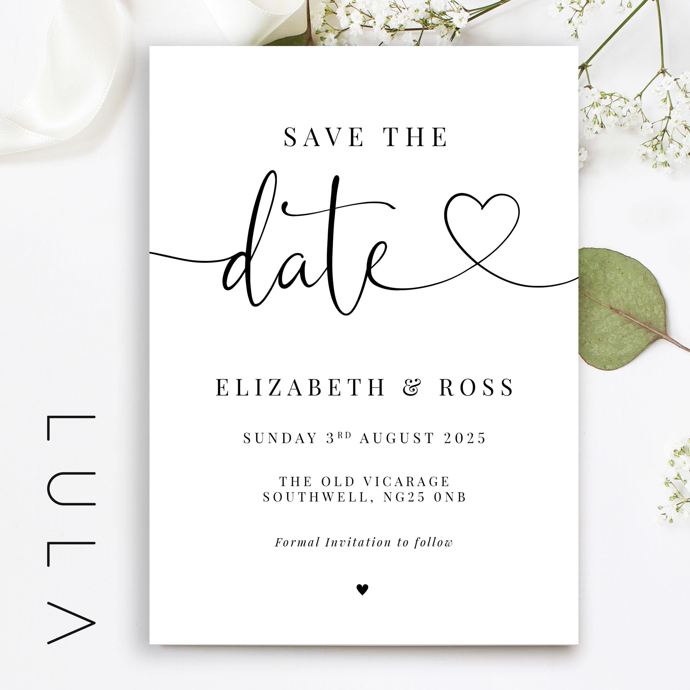 PERSONALISED A6 Black and White Save The Date Printed Invitations Monochrome Save The Dates Printed with Optional Envelopes