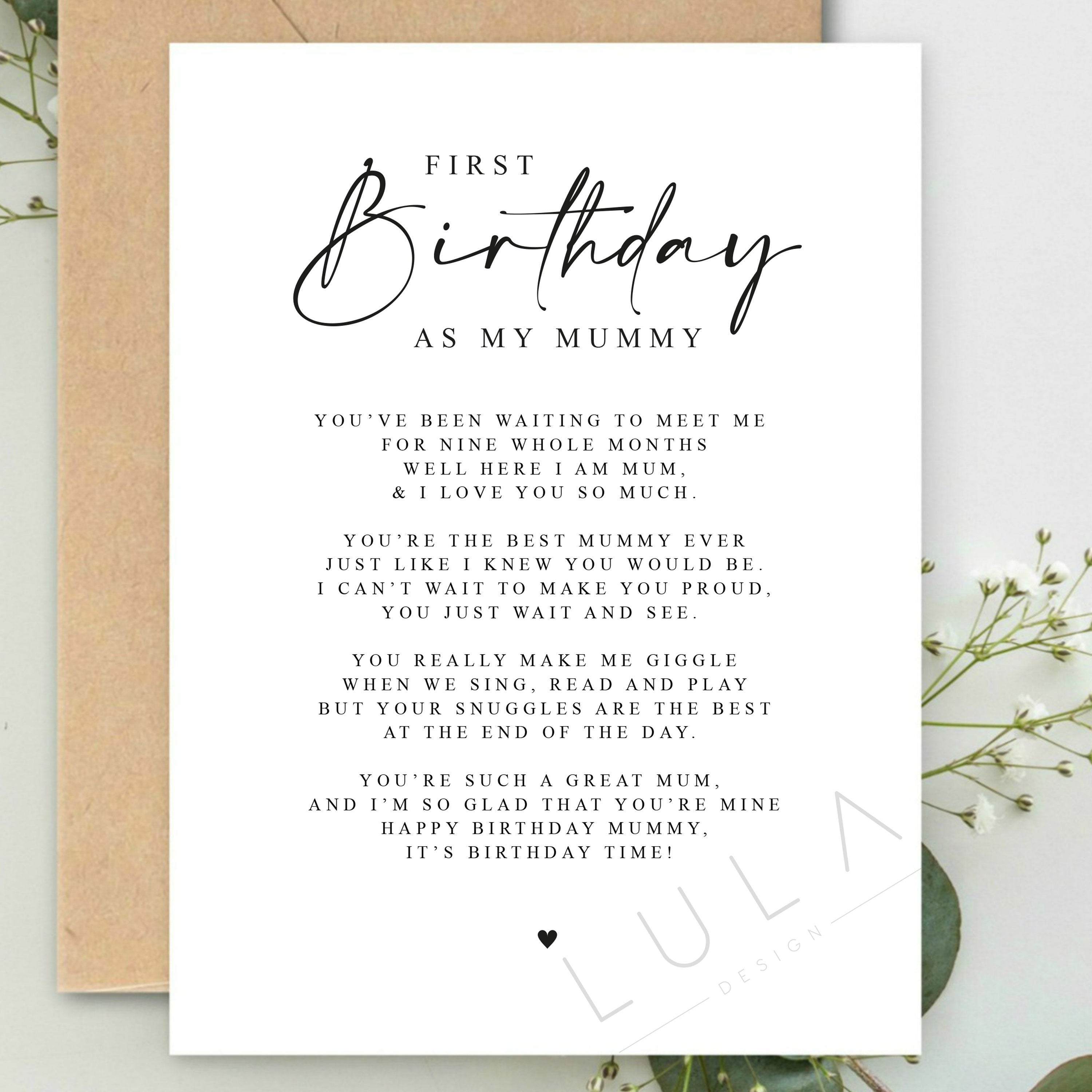 First Birthday as my Mummy Poem from Baby A5 Greeting Card with envelope, Mummy's first Birthday, Birthday Card for New Mummy, Poem Card