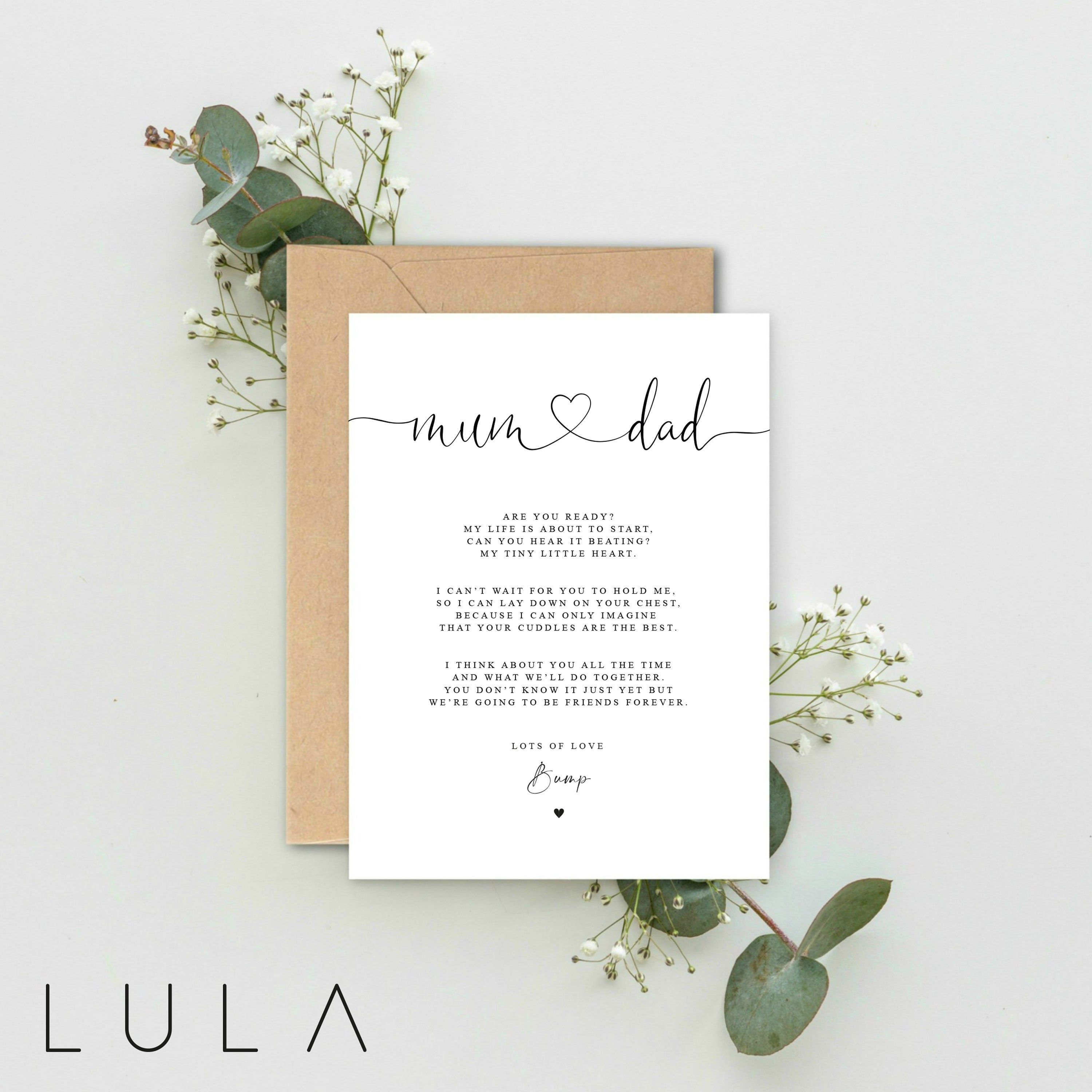 NEW - Mum and Dad to be Pregnancy Poem Gift A5 Card with envelope, Baby Shower Card, Parents to be Card, New Baby Card, Pregnancy Card