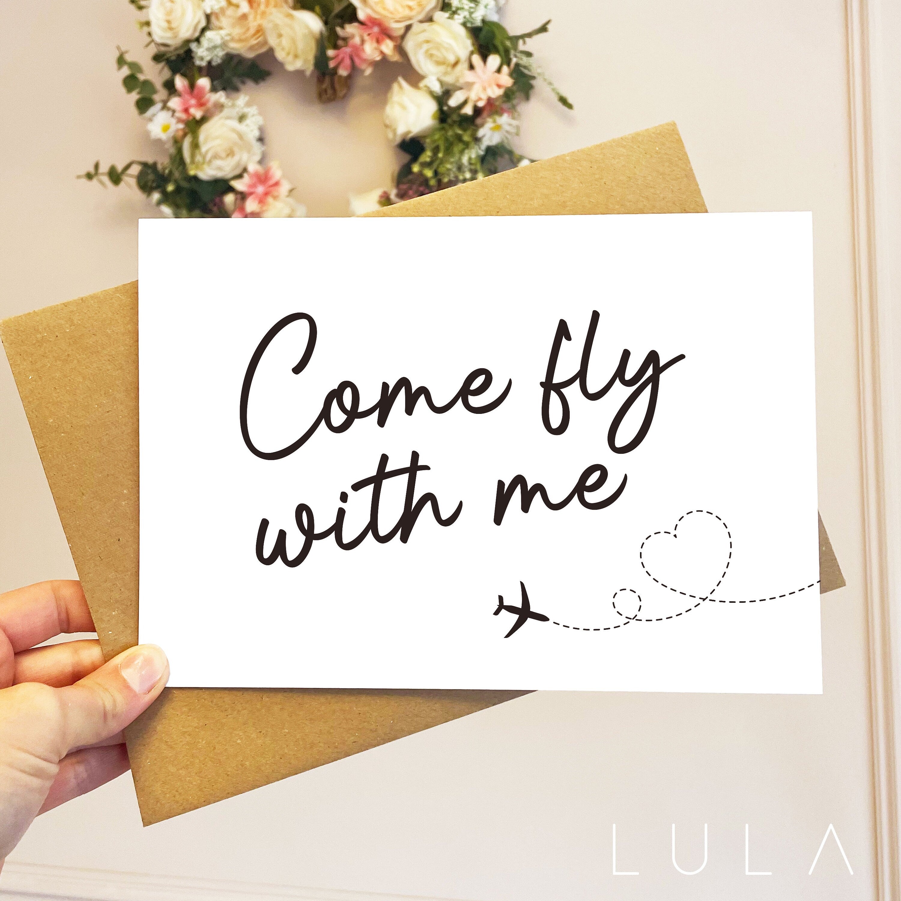Come Fly with me Surprise Trip A5 Card & envelope, Surprise Vacation Surprise Holiday Minimalistic Card, Husband, Wife, Mum, Dad, Family