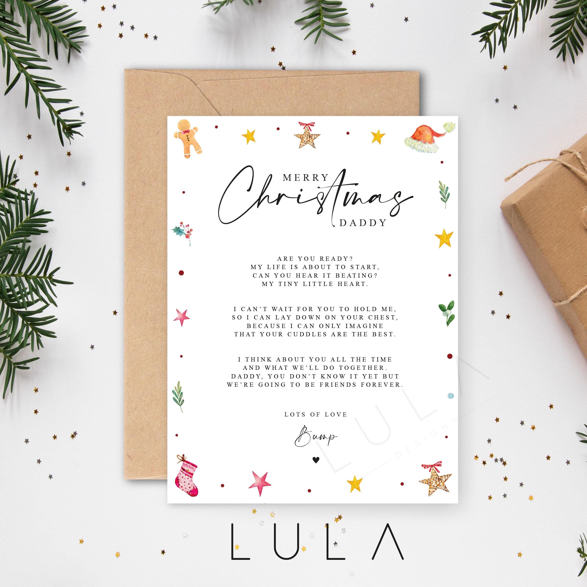 Merry Christmas Daddy to be Poem Pregnancy Announcement A5 Card with envelope, Pregnancy Reveal, Daddy to be, To Daddy from bump card