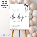 PERSONALISED A1 A2 or A3 Black White Pink Blue Bow Welcome Baby Shower PRINTED Welcome Sign or DIGITAL download Elegant minimal sign decor