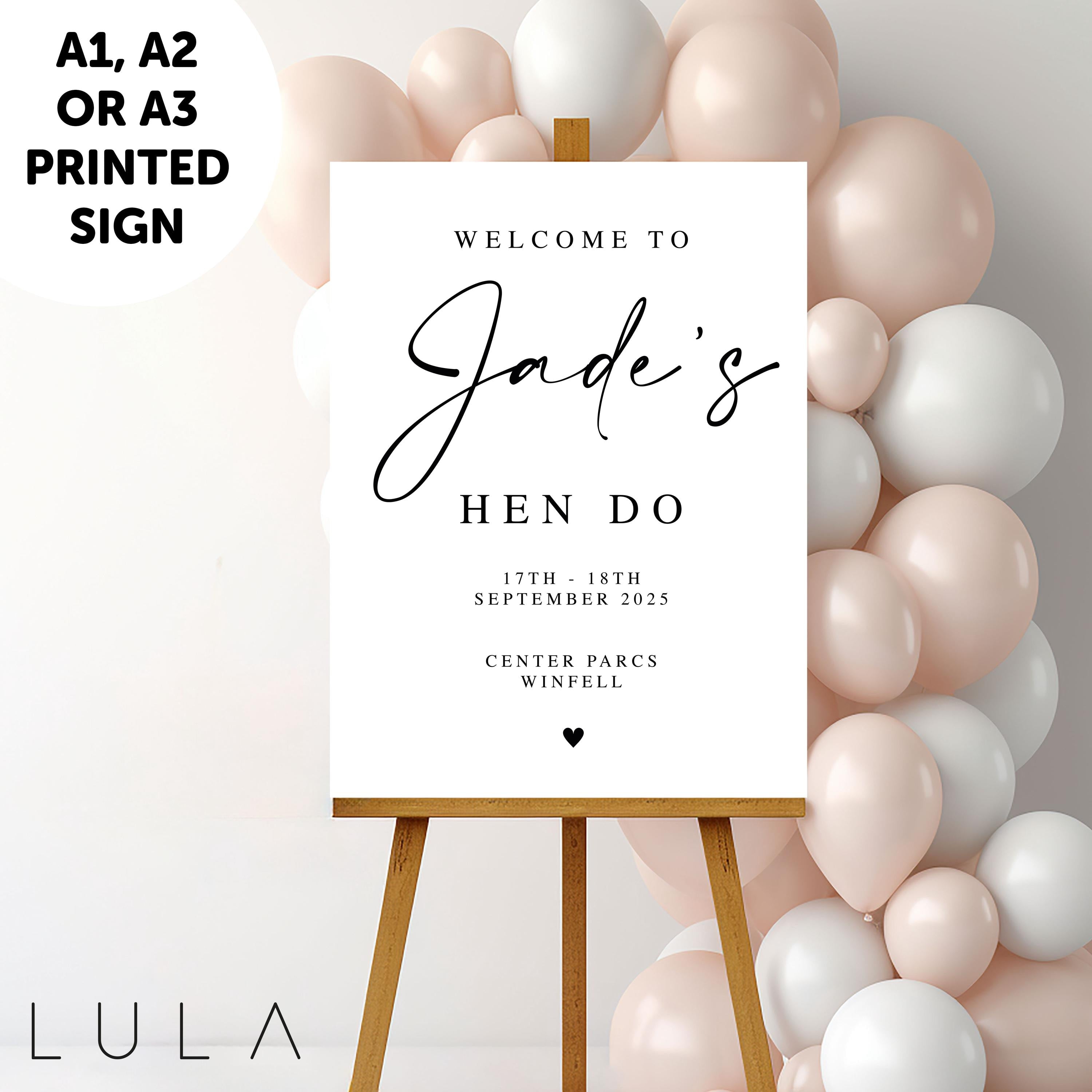 PERSONALISED A1 A2 or A3 Black and White Hen do PRINTED Welcome Sign Elegant Hen Do Welcome Sign hen do signage decor
