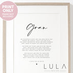 Personalised GRAN Poem A4 UNFRAMED PRINT Gran Gift Grandparent Poem Gift for Christmas Gift, Present to Gran from Grandchild Grandchildren