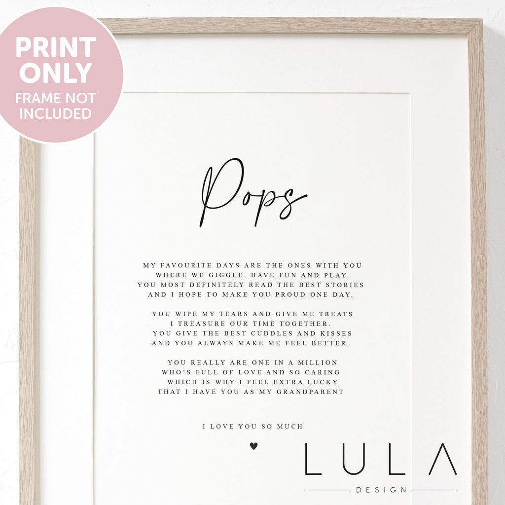 Personalised Pops Poem A4 A5 UNFRAMED PRINT, Pops Grandparent Poem, Pops Christmas Gift to Pops from Grandchild Grandchildren, Pops Birthday