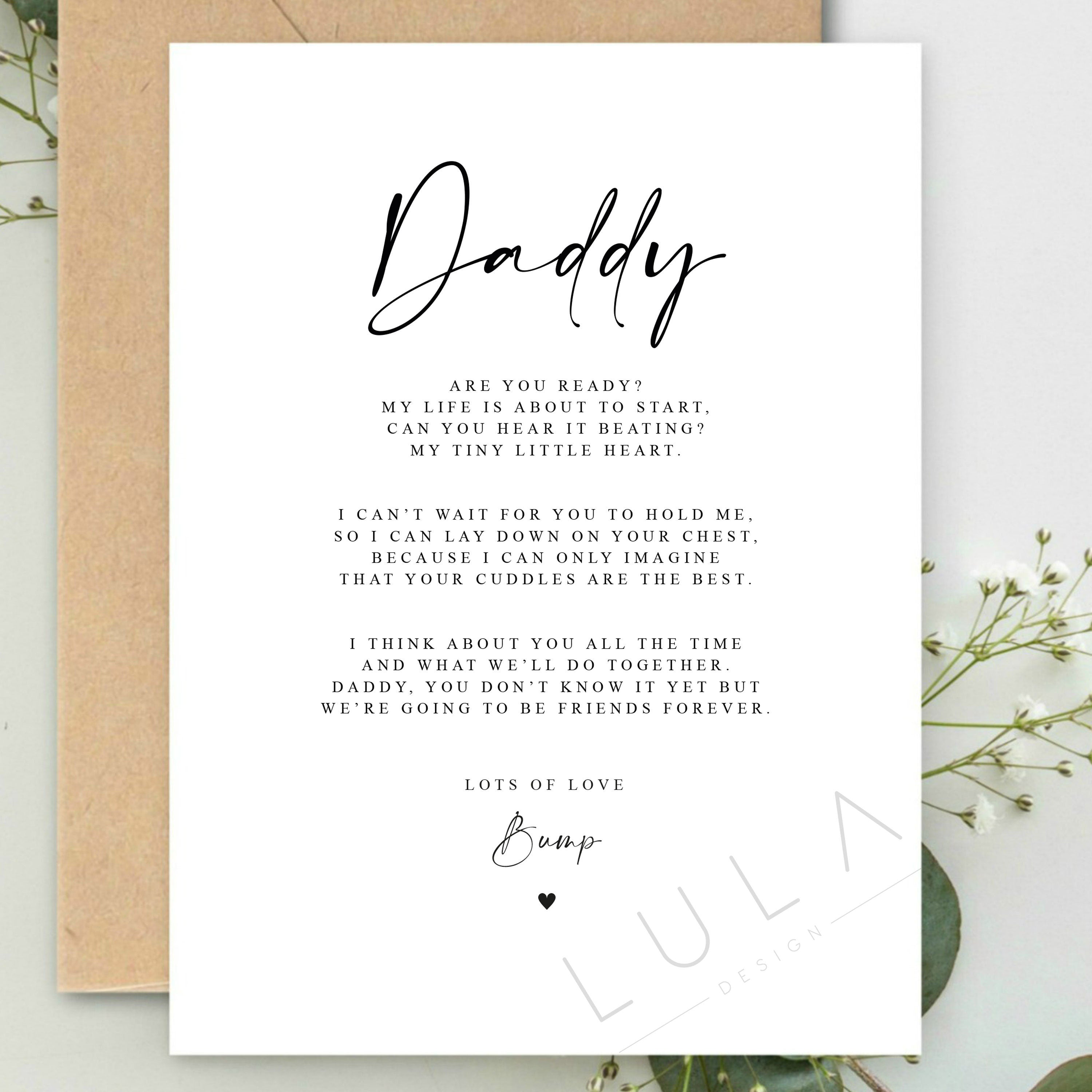 Daddy to be Poem Pregnancy Announcement, Dad Birthday A5 Card with envelope, Father's Day Card, Pregnancy Reveal, Daddy to be, To Daddy bump