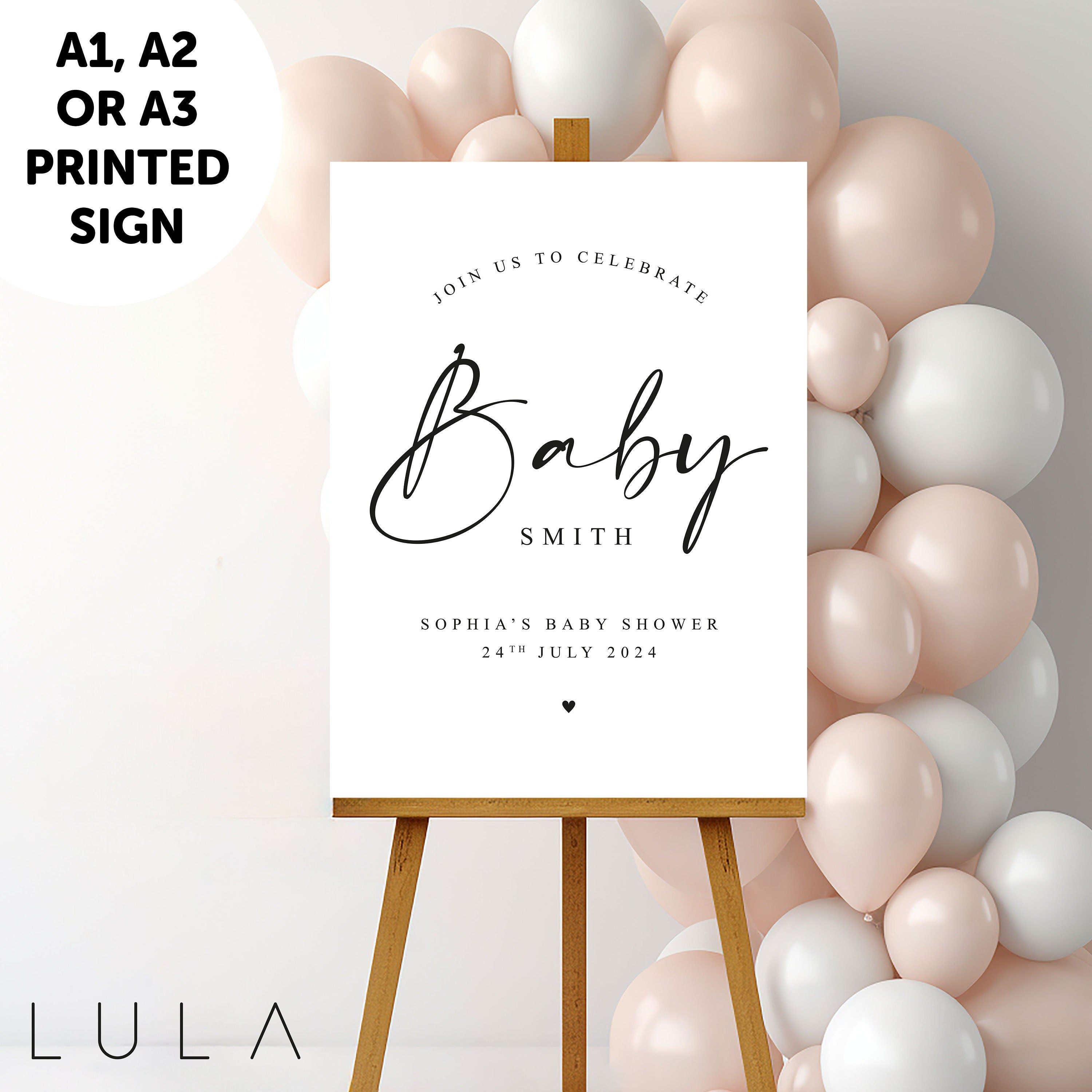 PERSONALISED Beige Floral Baby Shower Sign PRINTED Foamex Welcome Sign, Unisex Baby Shower Party Baby Welcome Sign, Beige Taupe Baby Shower