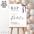 PERSONALISED Black & White Bow Minimal Birthday Party Sign RIP 20s 30s 40s 50s Printed Foamex Sign Minimal Welcome Sign
