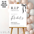 PERSONALISED Black & White Bow Minimal Birthday Party Sign RIP 20s 30s 40s 50s Printed Foamex Sign Minimal Welcome Sign