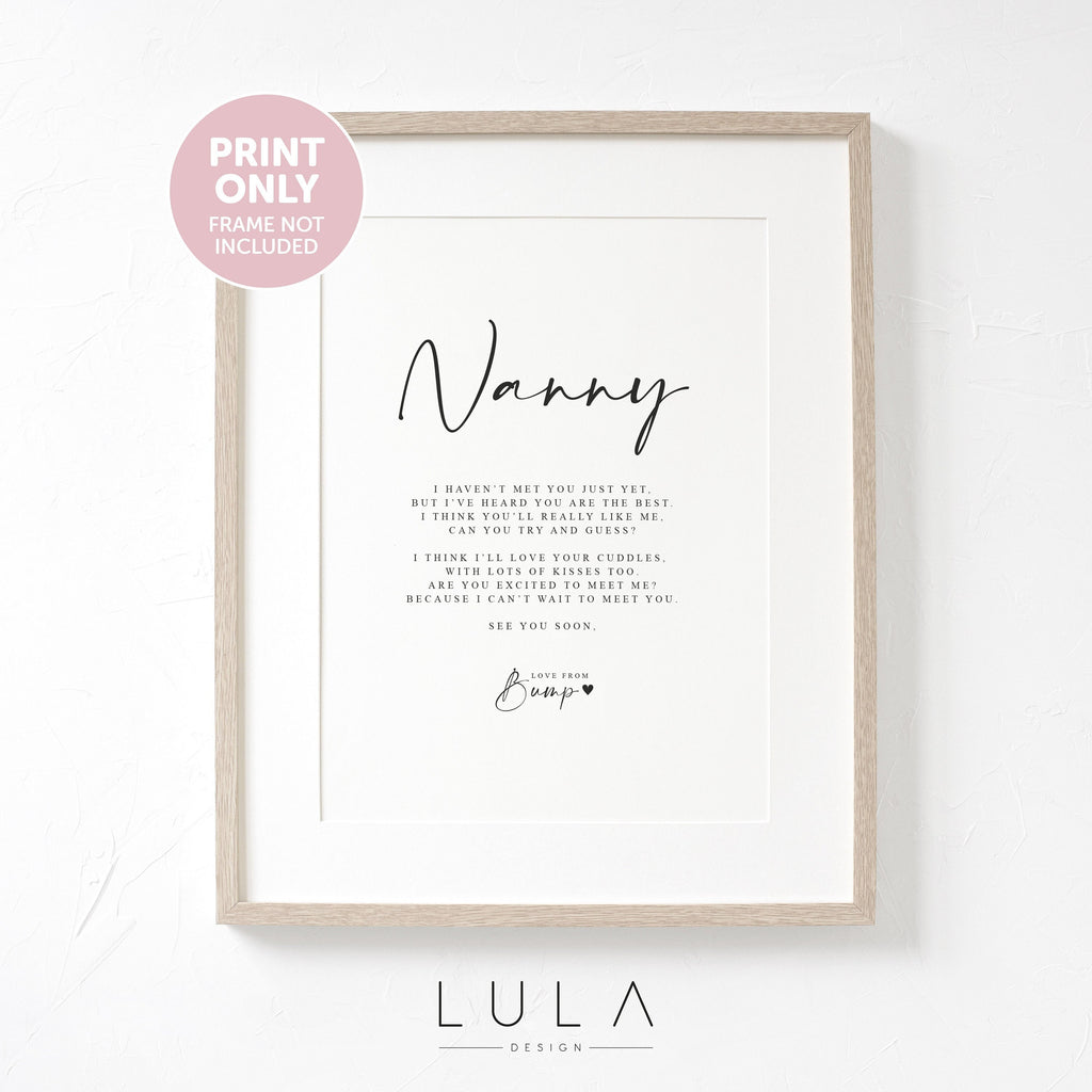 Nanny to be Poem from Bump A4 or A5 PRINT, Pregnancy Announcement, Nanny Poem Love Bump Gift, New Grandparent Announcement, Nanny to be