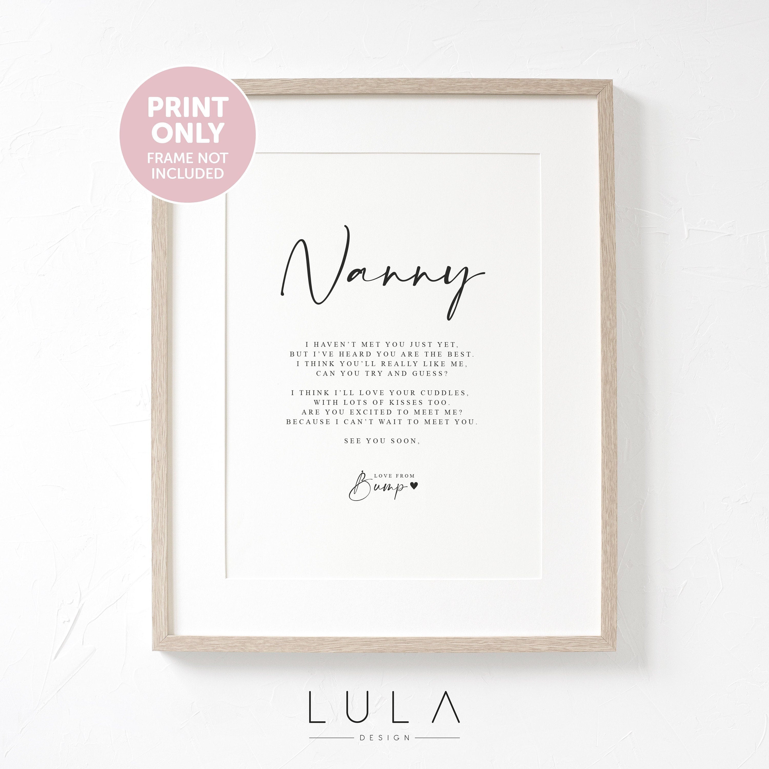 Nanny to be Poem from Bump A4 or A5 PRINT, Pregnancy Announcement, Nanny Poem Love Bump Gift, New Grandparent Announcement, Nanny to be