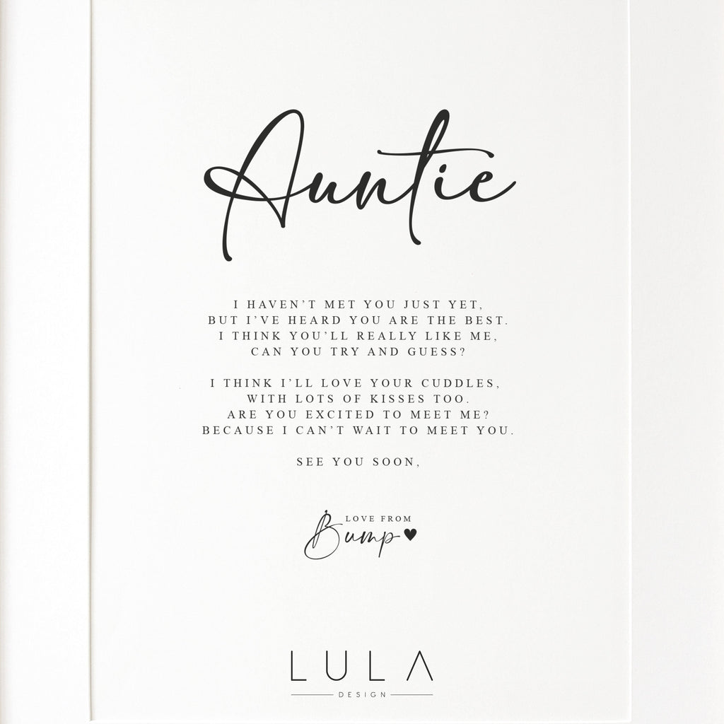 Auntie to be Poem Love from Bump PRINT A4 A5, Pregnancy Announcement, Bump to Auntie, Bump Gift, Surprise, Auntie Present, Pregnancy Reveal