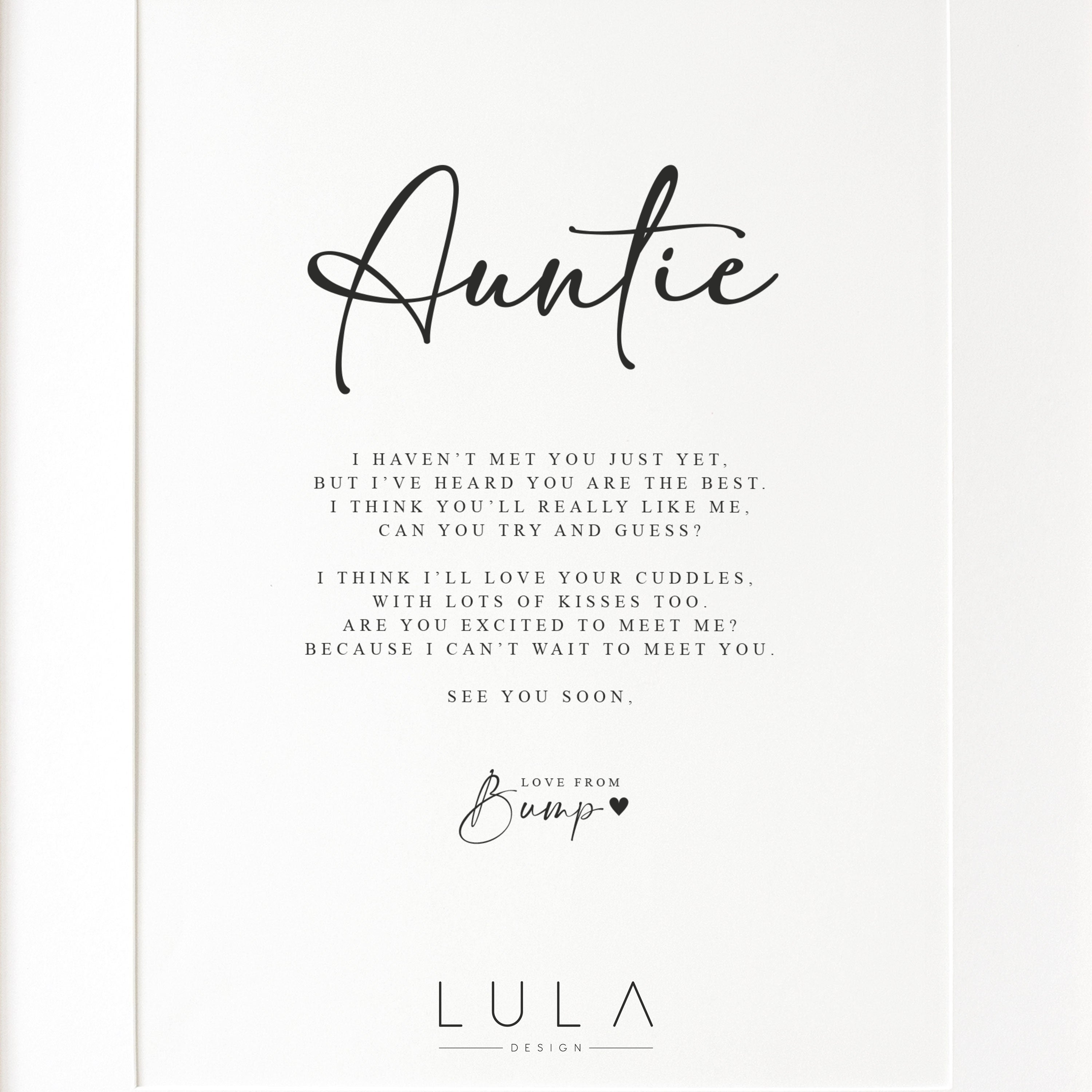 Auntie to be Poem Love from Bump PRINT A4 A5, Pregnancy Announcement, Bump to Auntie, Bump Gift, Surprise, Auntie Present, Pregnancy Reveal