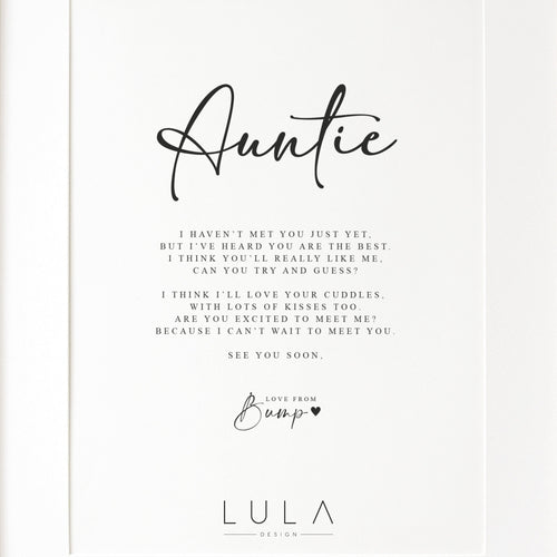 Auntie to be Poem Love from Bump PRINT A4 A5, Pregnancy Announcement, Bump to Auntie, Bump Gift, Surprise, Auntie Present, Pregnancy Reveal