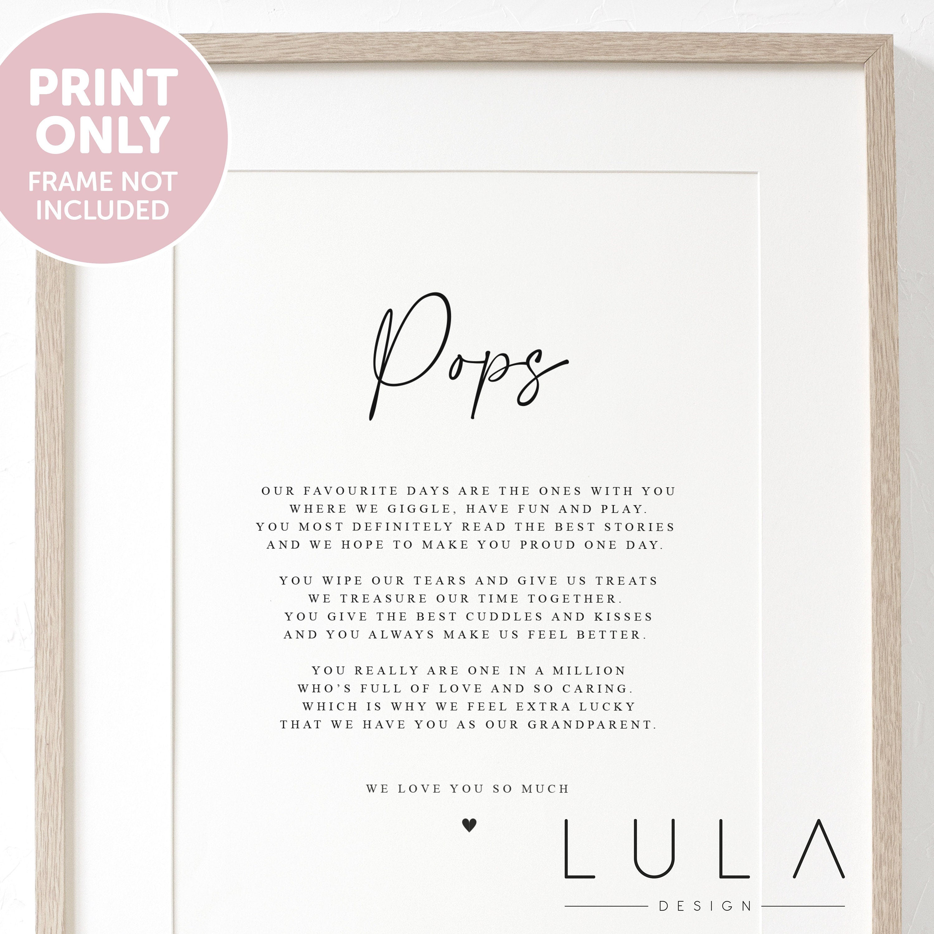 Personalised Pops Poem A4 A5 UNFRAMED PRINT, Pops Grandparent Poem, Pops Christmas Gift to Pops from Grandchild Grandchildren, Pops Birthday