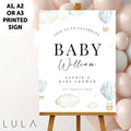 PERSONALISED Blue Hot Air Balloon PRINTED Foamex Baby Blue Baby Shower Party Baby Welcome Sign, Hot Air Balloon Baby Shower