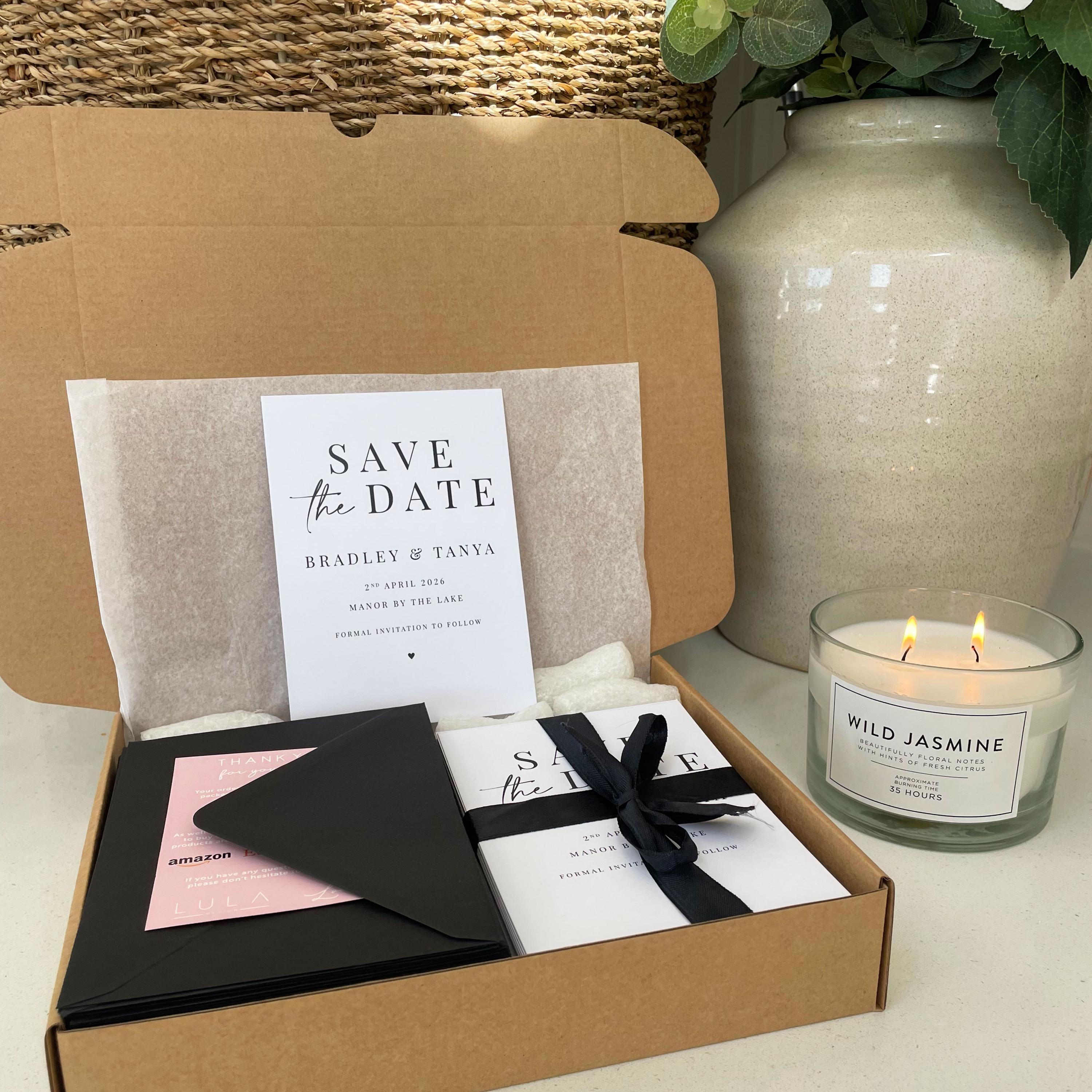 PERSONALISED A6 Black and White Save The Date Printed Invitations Monochrome Save The Dates Printed with Optional Envelopes