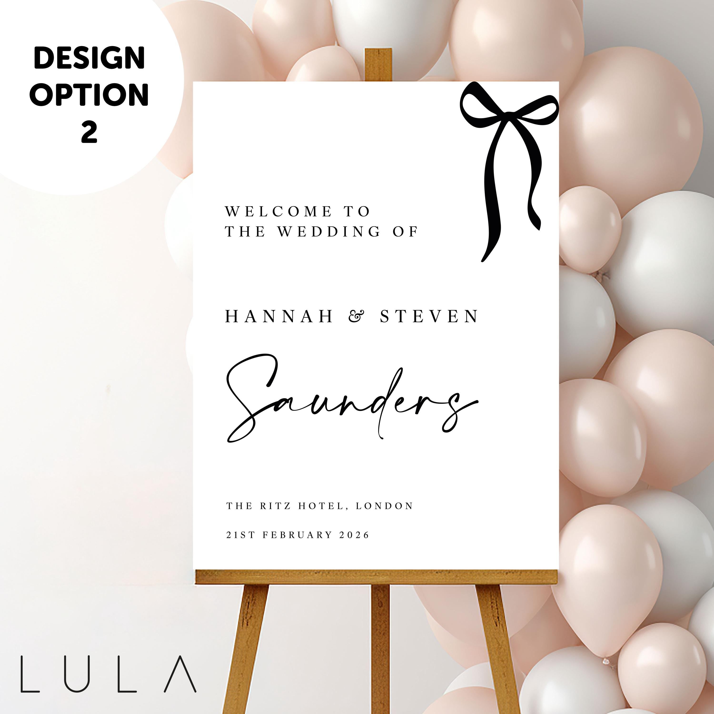 PERSONALISED A1 A2 or A3 Black and White Bow Welcome to our Wedding PRINTED foamex Welcome Sign Elegant minimal sign decor