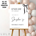 PERSONALISED Black & White Bow Minimal Divorce Party Sign PRINTED Foamex Sign Minimal Welcome Sign Divorce Party